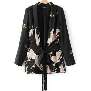 Kimono style blazer jacket with Crane print wrap